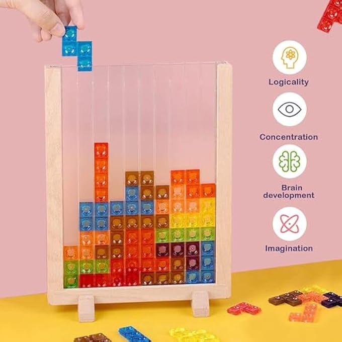 WOODEN TETRIS PUZZLE BRAIN TEASERS TOY - 3D BRAIN TEASER PUZZLES WOODEN BLOCKS - TANGRAM JIGSAW INTELLIGENCE COLORFUL 3D RUSSIAN BLOCKS GAME STEM MONTESSORI EDUCATIONAL GIFT FOR BABY KIDS - Image 3